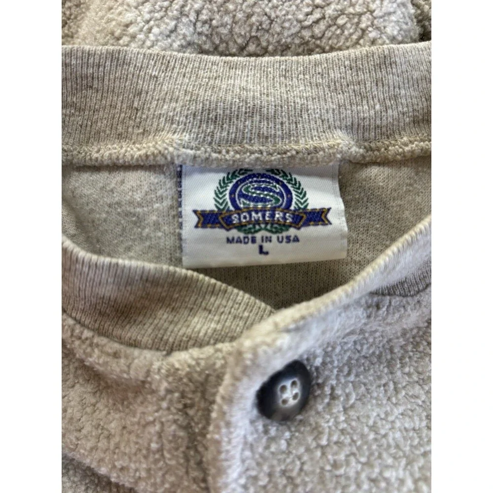 Vintage Somers Fleece Henley Long Sleeve Oatmeal Color Made In Colorado USA Sz L